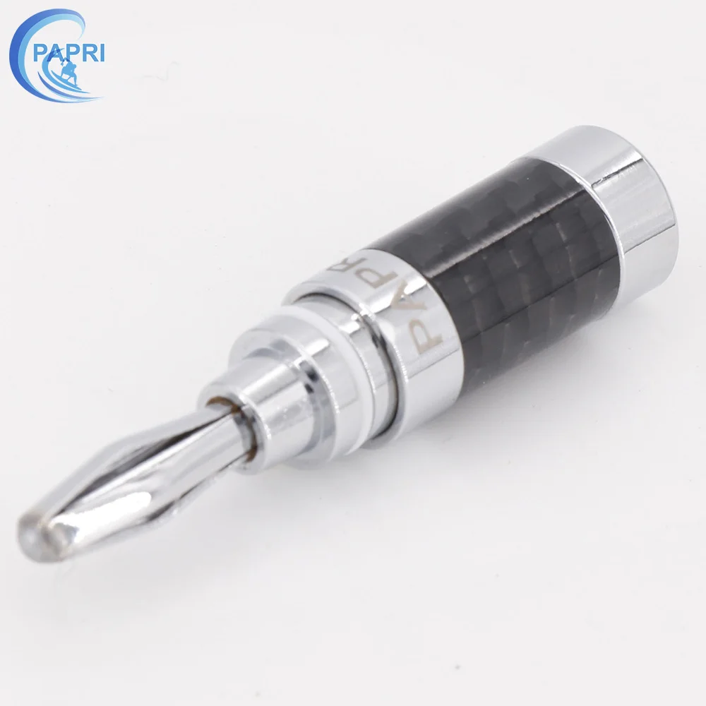 PAPRI 8/12PCS Carbon fiber Speaker Banana Plug Connector Pure Brass Rhodium Plated Speaker Adapter Audio Video Banana Connectors