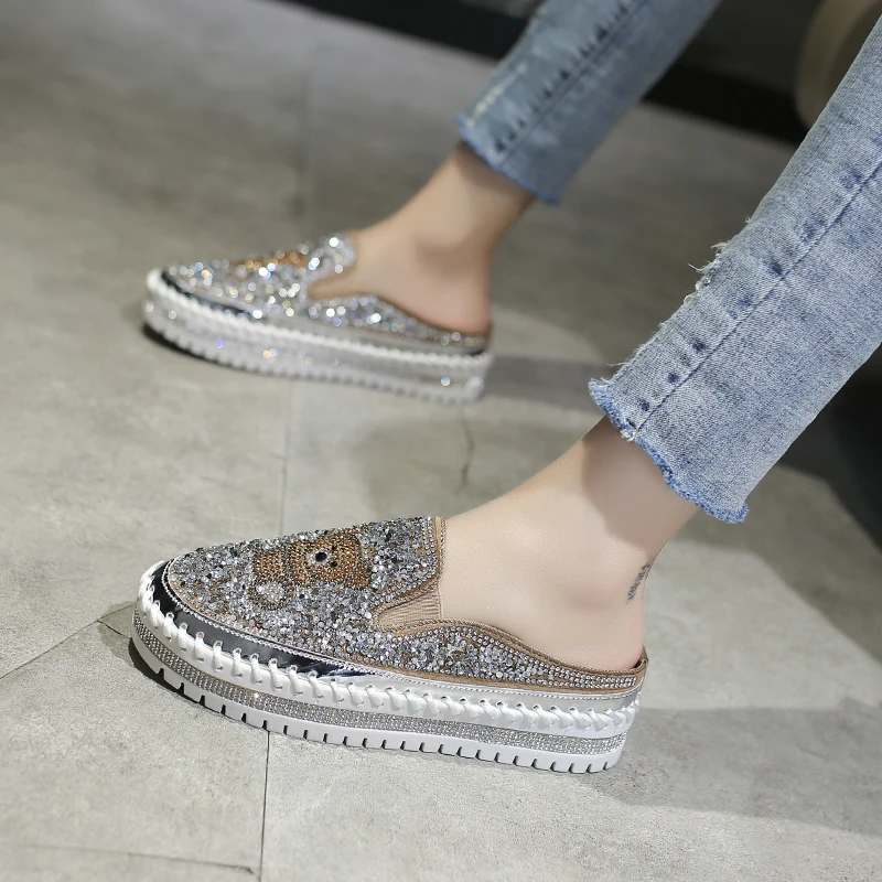 

Shiny Sequined Rhinestone Platform Slippers Women Summer Shoes Cute Bear Thick Sole Women Sandals Trendy Female Platform Shoes