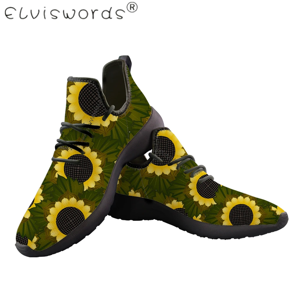 ELVISWORDS/Новинка; обувь для влюбленных пар с принтом в виде подсолнухов и черепов; повседневная обувь для мужчин и женщин; светильник; цвет черный, белый; кроссовки на платформе для студентов - Цвет: HXA640