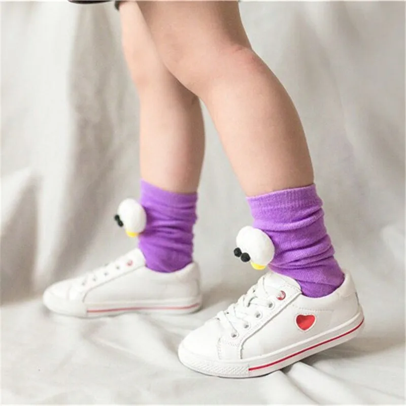 Baby Cotton Long Socks Toddler Colorful Cute Cartoon 3D Big Eyes Sock Kids Solid Color Socks Spring Autumn Fashion Kids Gift