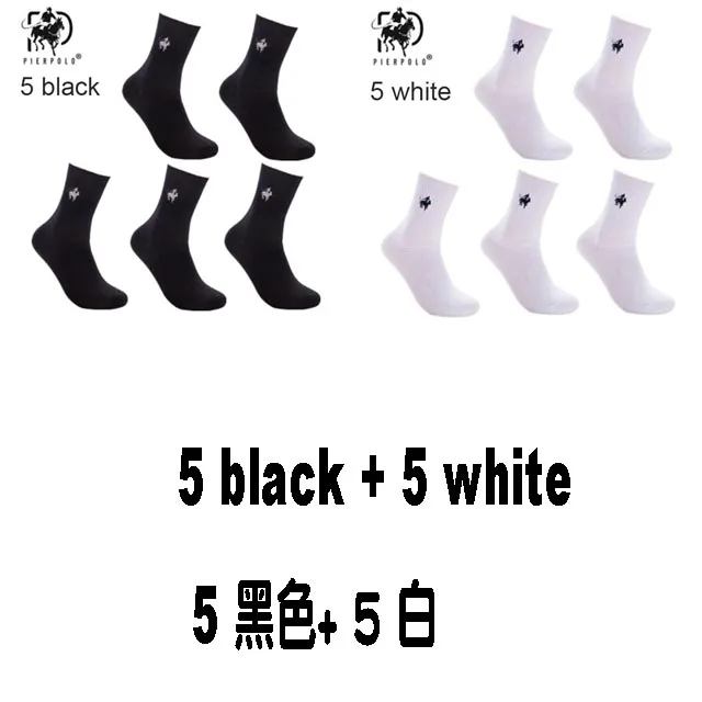 5 black 5 white 20 шт. = 10 пар, Pier Polo Повседневное хлопковые носки Бизнес Вышивка высокое качество Мужская одежда Носки подарок для Для мужчин, meias, носочки зимние warm2019 - Цвет: 5 black 5 white