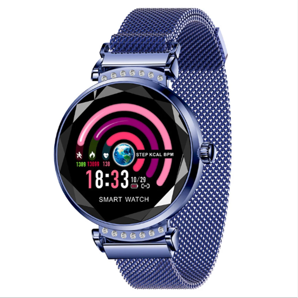 H2 Смарт часы модные умные часы леди Bluetooth монитор сердечного ритма несколько спортивный режим смарт часы женские браслет женский - Цвет: blue