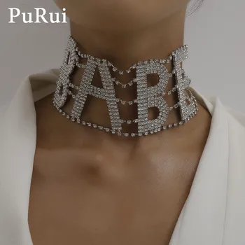 

PuRui Chunky Cuban Link Chain Necklace Silver Color Short Baby Letter Women Collar Choker Necklace Punk Hiphop Statement Jewelry