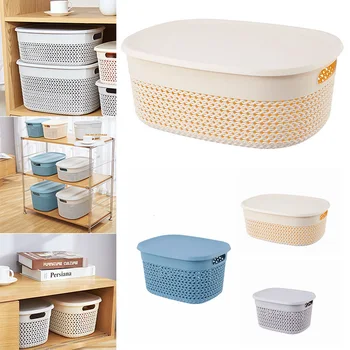 

Plastic Desktop Hollow Storage Basket Stackable Storage Box Rectangle Colorful Kitchen Organizer Clothes Toys Storage Container