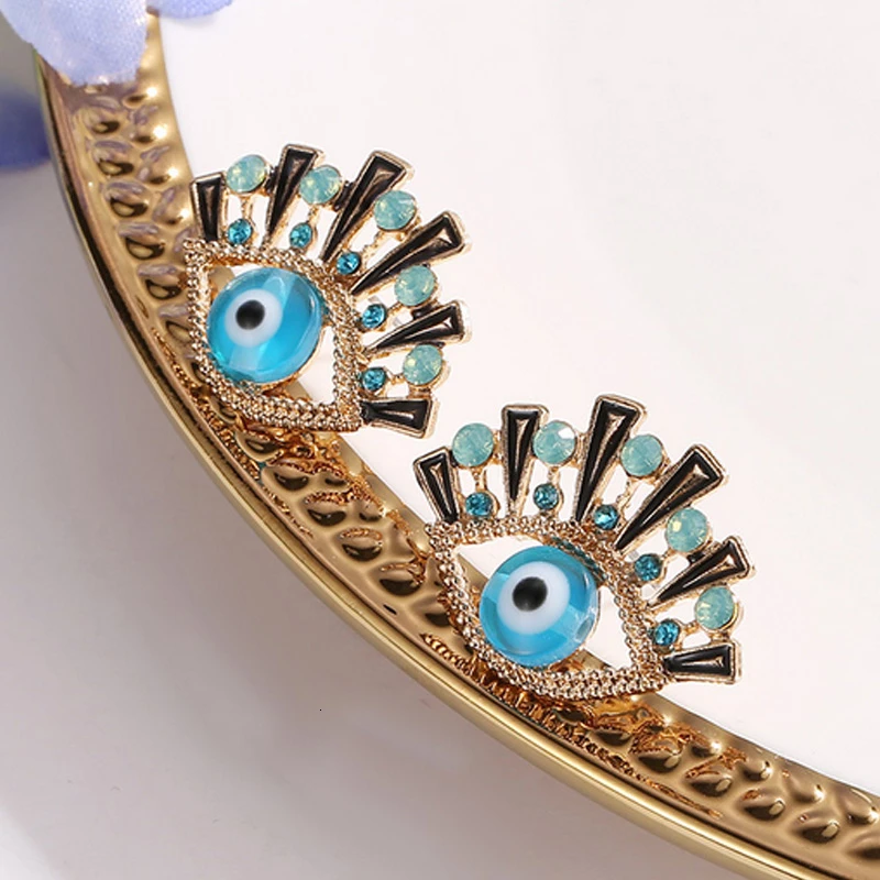 Boho винтажный зловещий глаз серьги-гвоздики для женщин аксессуары панк золотые стразы полые серьги Модные ювелирные изделия серьги Bijoux Femme