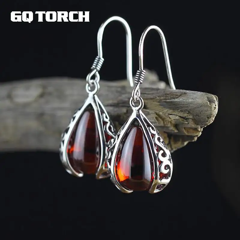 GQTORCH винтажное ювелирное изделие рубин 925 пробы крючки с полым цветком