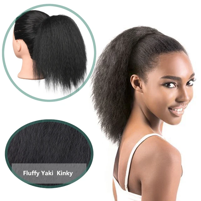 8" Afro Kinky Straight Ponytail Hairpiece Yaki Drawstring Pony Tails Hair Extension For Black Women High Temperature Fiber 1
