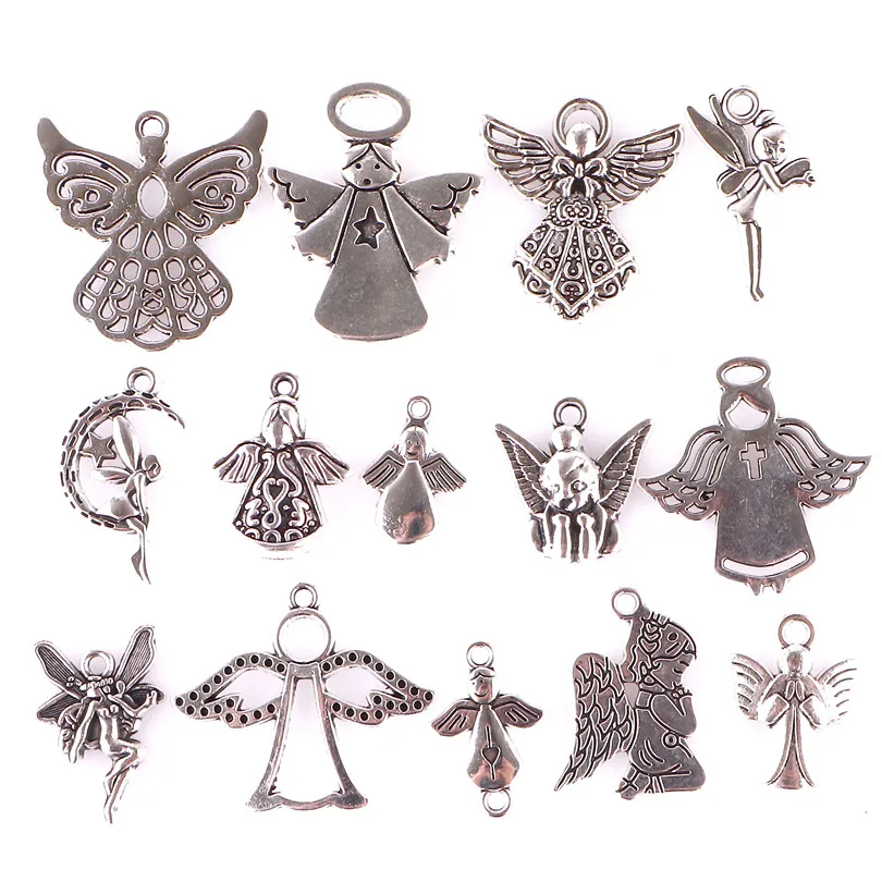 14pcs Mixed Tibetan Silver Plated Girl Angel Fairy Cupid Charms Pendants Jewelry Making Bracelet Accessories Diy Crafts Handmade | Украшения
