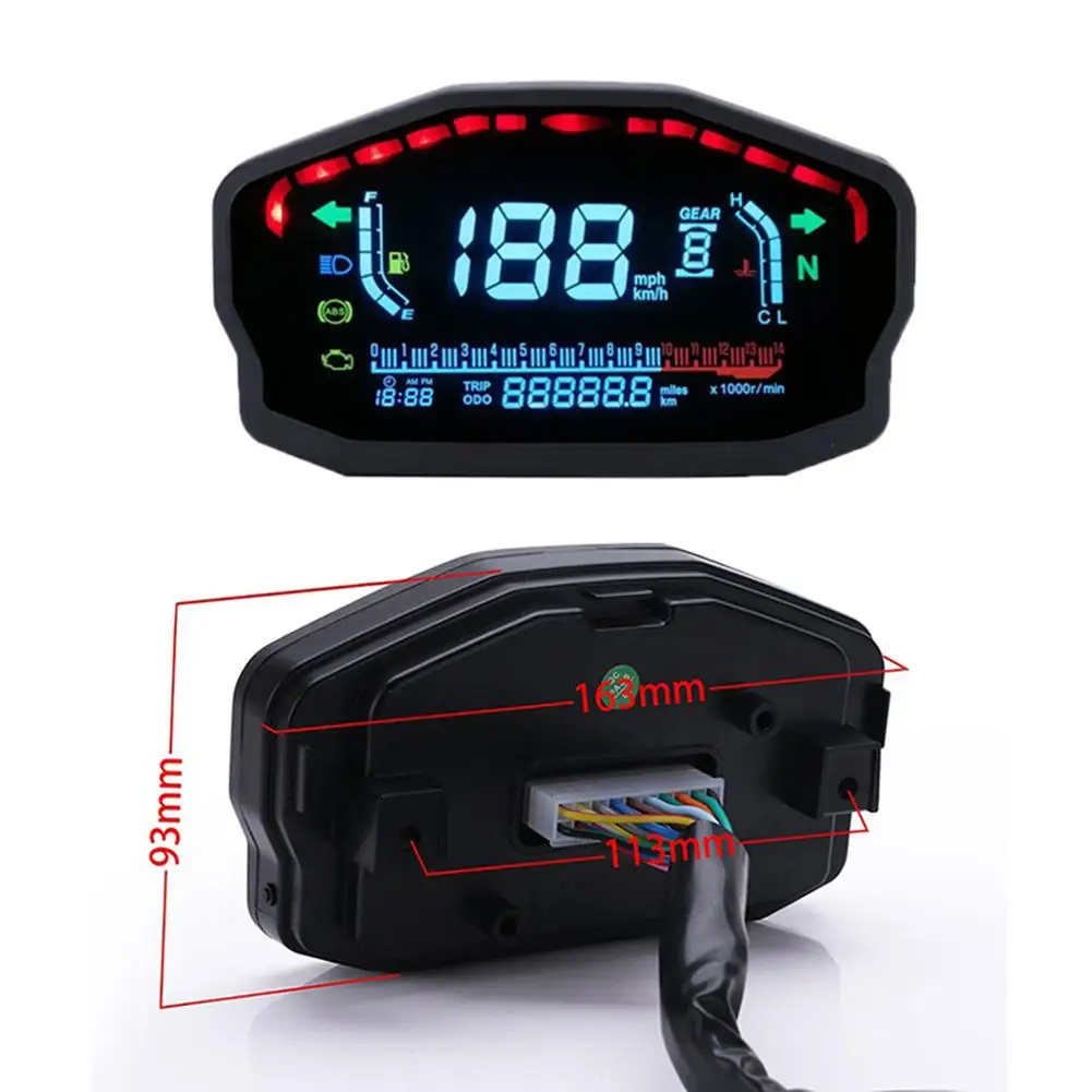 Motorcycle Modified Color Screen LCD Digital Instrument Speed Adjustable 1-6 Speed Water Temperature Oil Gauge 2 Cylinder