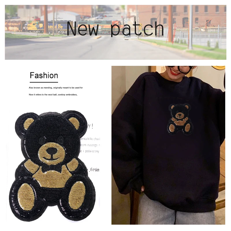 

Cute Bear Sequin Embroidery Applique Patch Children Fashion Iron on Patches for Clothing Repair Cartoon Stickers
