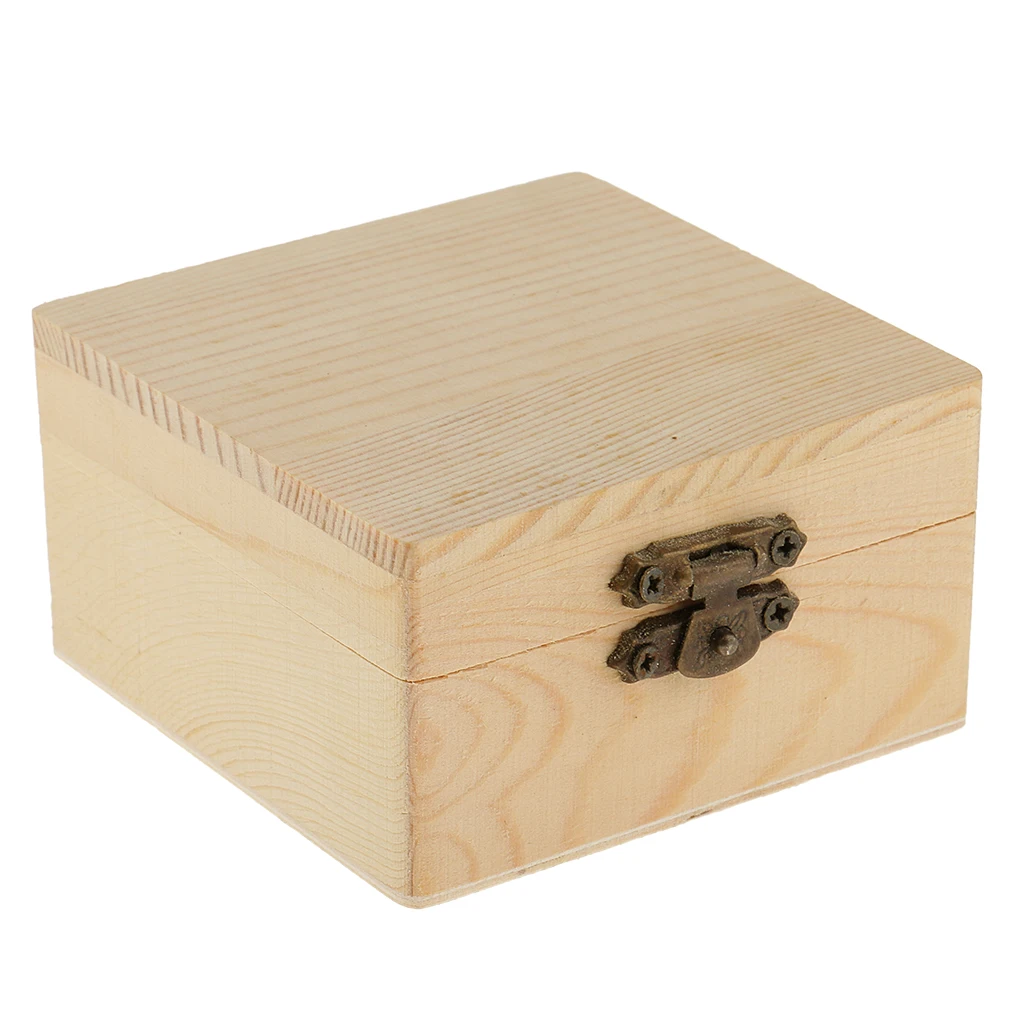 Blank Unfinished Square Shape Wooden Box Gift Jewelry Box DIY Base for Kids Toys Crafts