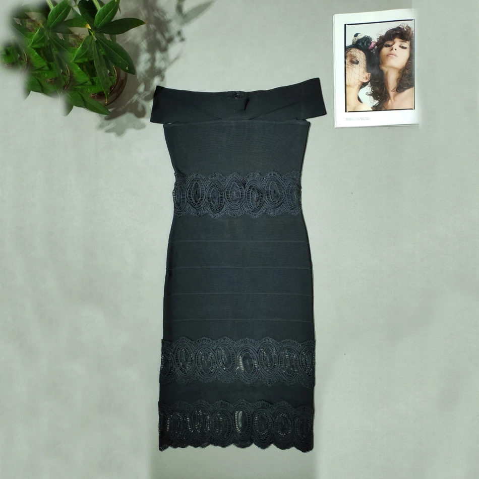 

LEGER BABE Women Bandage Dress New Arrivals Elegant Autumn Off Shoulder Bandage Dress Black Sexy Bodycon Party Club Dress