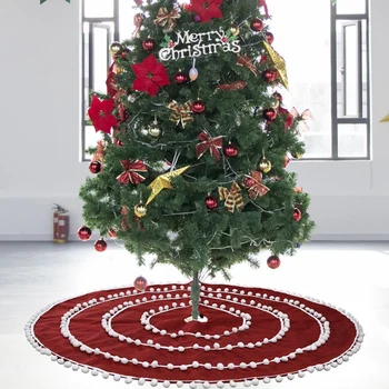 

Christmas Carnival Decorations Linen White Ball Ring Tree Skirt Tree Bottom Mat Suitable for Holiday Decoration Christmas Tree