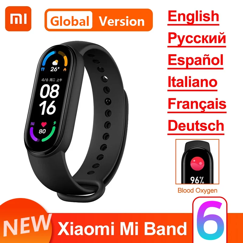 Оригинальный Смарт-браслет Xiaomi Mi Band 6 5 цветов AMOLED датчик кислорода в крови