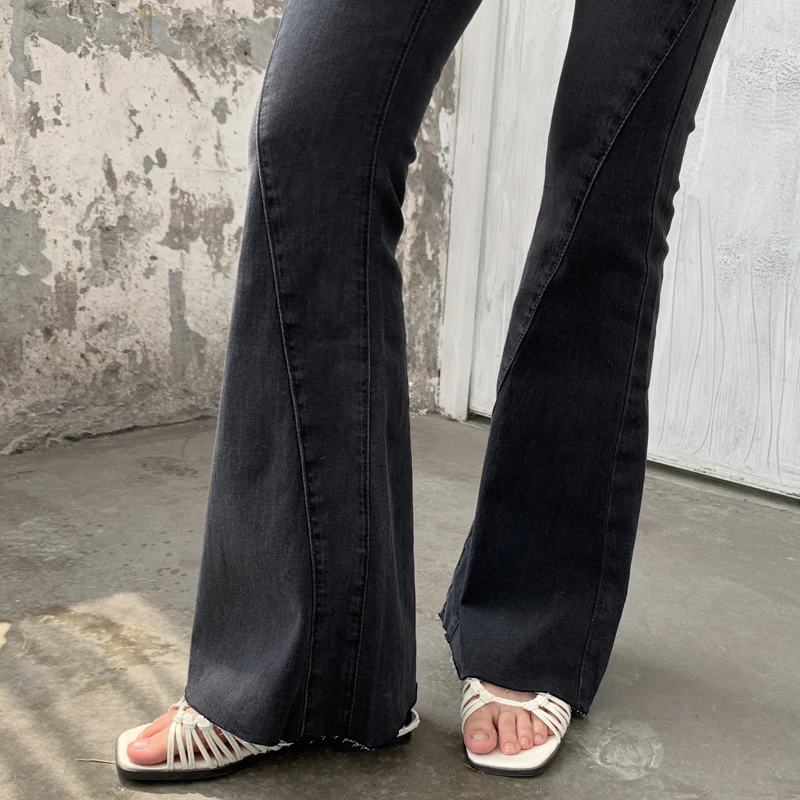 Womens Fashion Casual High Waisted Denim Jeans elastic flare pants jeans