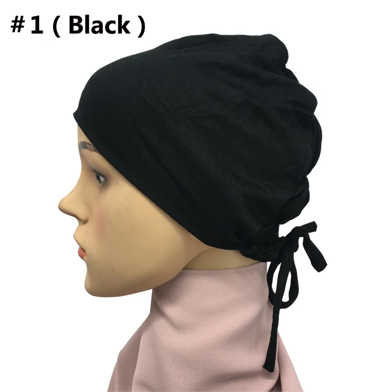 Ribbed Turban Solid Color Muslim Women Underscarf Cap Tube Ladies Bonnet  Inner Hijab Caps Scarf Elastic Headwrap