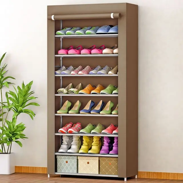 Шкаф для обуви из нержавеющей стали ткани большой обувной стеллаж Органайзер съемный обувной склад для домашней мебели - Цвет: 08cx-coffee
