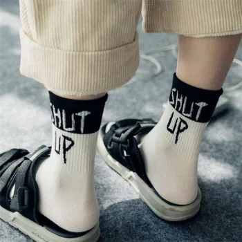

1 Pair High Quality American Style Street hip-pop black and white cool slang letters Socks Women Summer slogan female socks