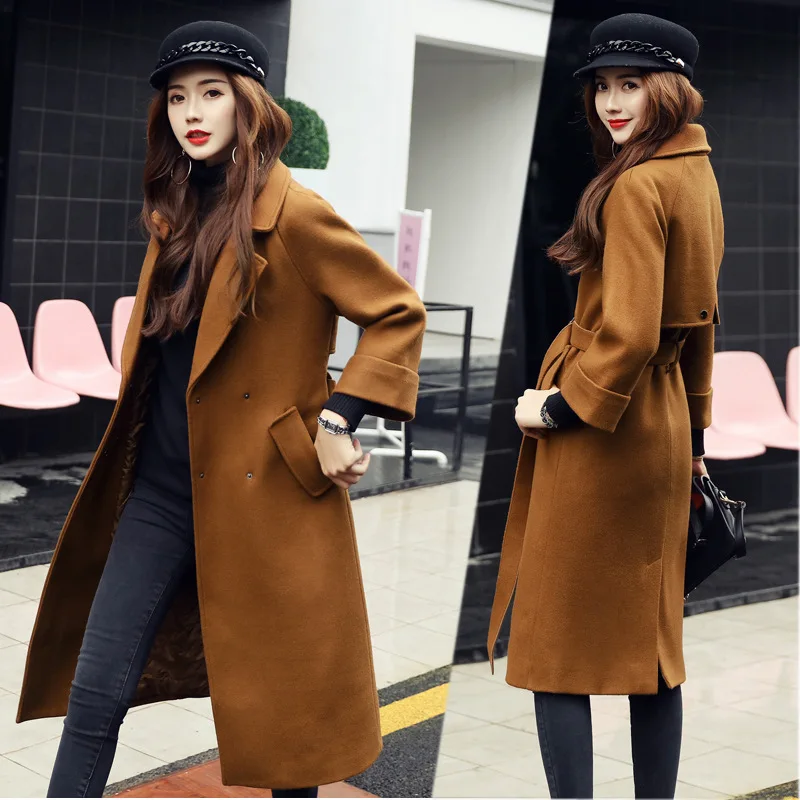 

2018 Autumn And Winter New Style Korean-style Top Grade Fashion Fold-down Collar Woolen Mid-length Overcoat Women's Fashion