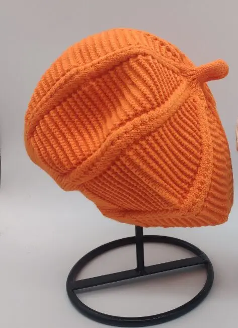 orange Модный зимний теплый вязанный берет для девочек, Новая повседневная хлопковая шапка с тыквой для девочек, британский головной убор художника - Цвет: orange