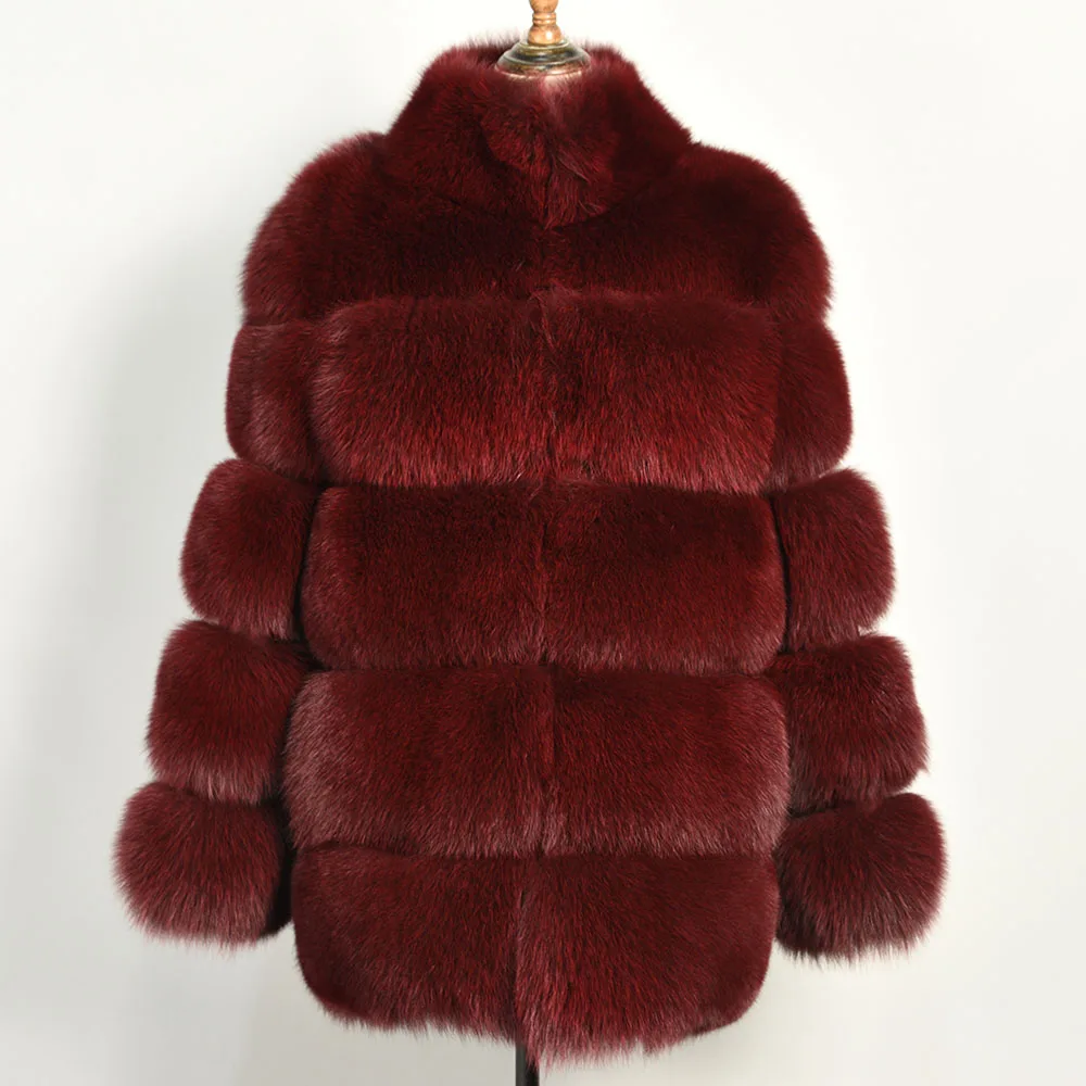 Женская шуба из натурального Лисьего меха, Высококачественная куртка из натурального меха, Зимняя Толстая теплая Модная Верхняя одежда S7362 - Цвет: Wine Red