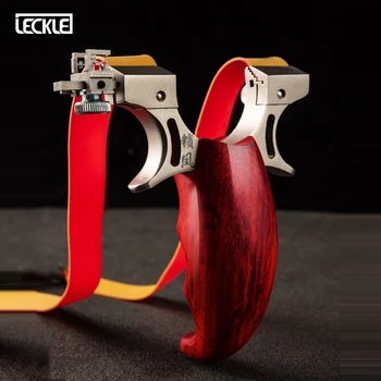 

Red Sandalwood Handle Slingshot Stainless Steel Catapult Head Accurate Shooting With Flat Rubber Band For Outdoor Hunting Game