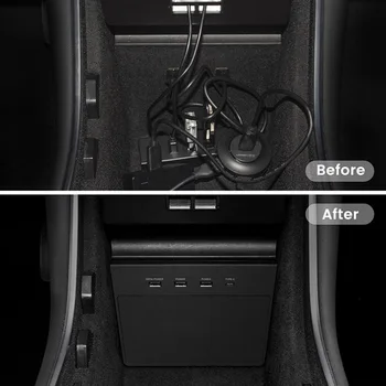 

Car Accessories Car Charging USB HUB 5 Ports In 1 Storage Center Console Kit Fits For Tesla Model 3 Before March 2020