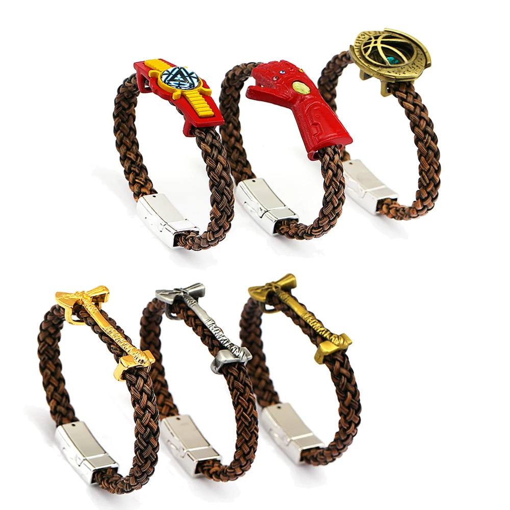 

The Avengers Bracelet Doctor Strange Iron Man Glove Thor Axe Hammer Green Crystal Eye Rope Bracelets Movie Jewelry Men Bangle