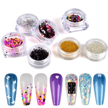 

WUF 1 Set Nail Glitter Sequins Thin Round/Butterfly/Round/Caviar Nail Art Flakes Sheets Tips