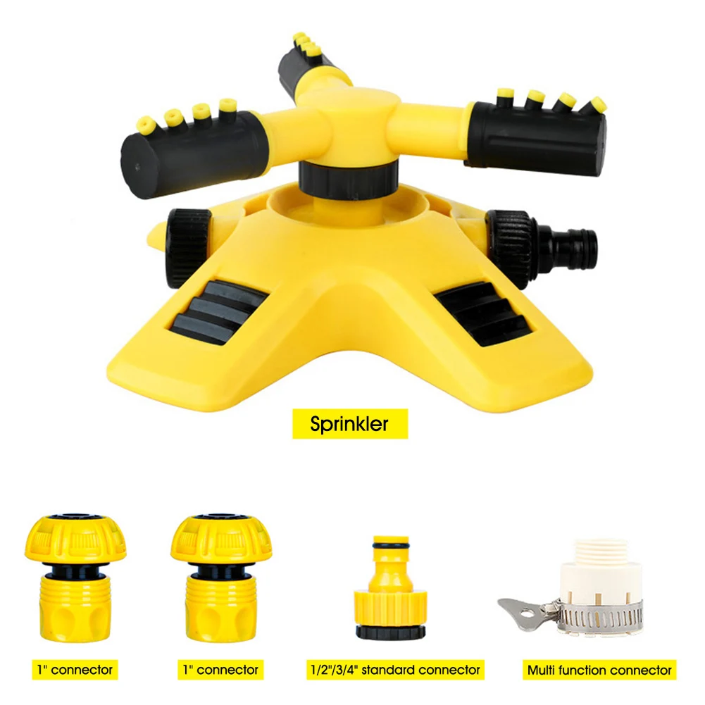 2 Modes Sprinkler Watering System Automatic 360 Degree Rotating Nozzle 3-Arm Grass Lawn Irrigation Sprinkler with Connectors 