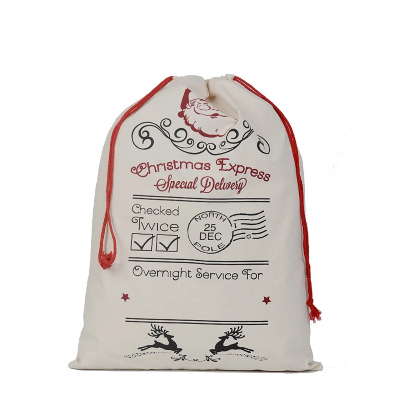 1pc Christmas Gift Santa Sacks Drawstring Canvas Santa Sack Xmas Canvas Bag Big Santa Claus Gift Bag