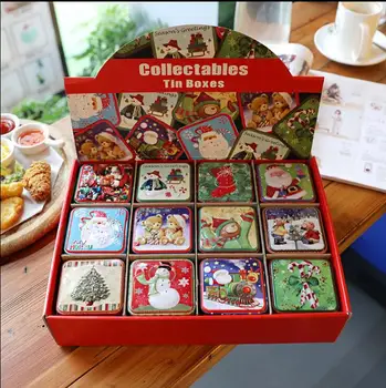 

12PCS Christmas Small Square Box Tin Packaging Party Children Gift Boxes Tinplate Candy Baking Biscuit Storage Box