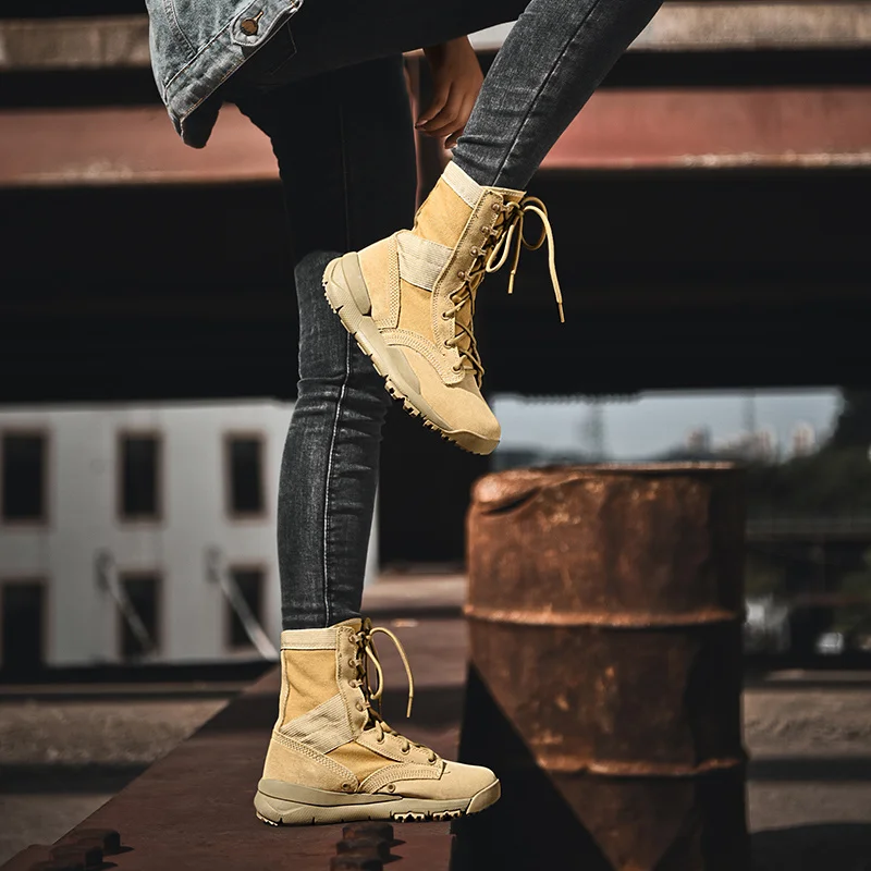 

2019 Autumn Fashion Plus Size Outdoor Leather High top Women Boots for Couples Camping Rubber Non-slip Ankle Boots for Women Men