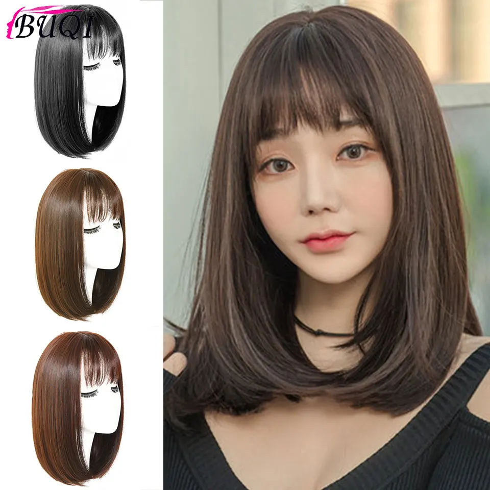 

BUQI Long Synthetic Wigs for Women Bob Style Straight Black Brown Wigs 3 Color A Wig Used to increase hair volume