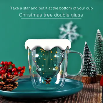 

Double-Layer Glass Christmas Tree Star Water Cup Creating High Temperature Mug Glass Christmas Tree Star Wishing Cup