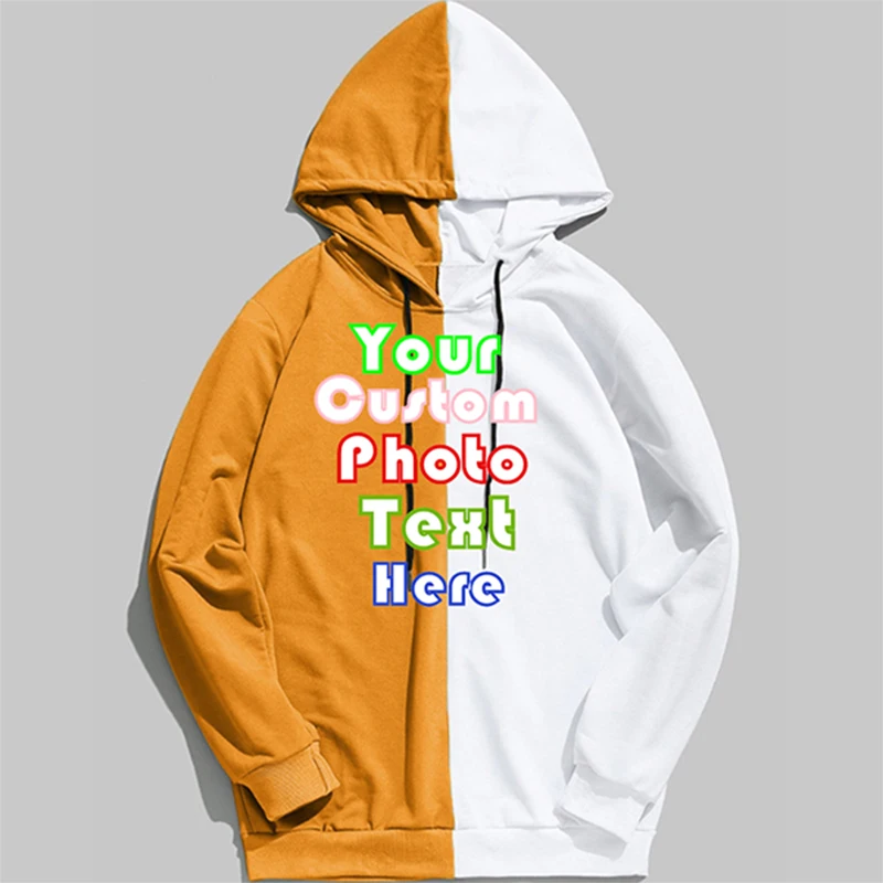 

2020 Men's autumn spring color matching custom logo photo text printing boy punk hoodie pullover DIY men's team hoodies