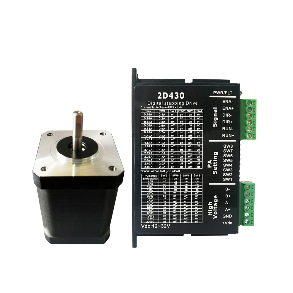 

NEMA 17 Stepper Motor Kit 42BYGH 4 Lead Bipolar 2 Phase 60mm with 2D430 Motor Driver for CNC 3D Printer Drilling Machine