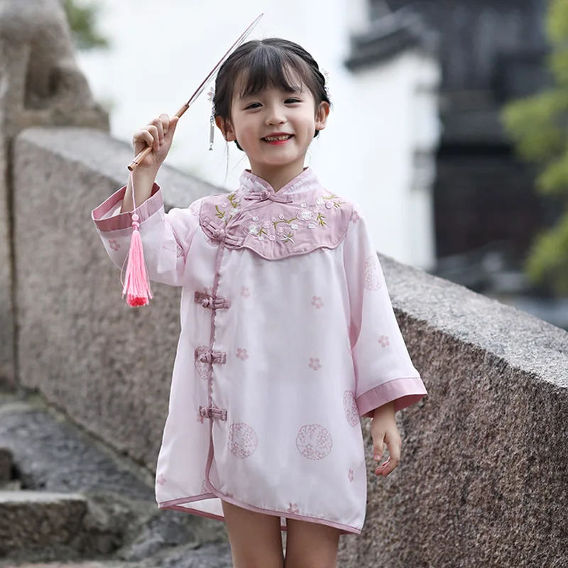 Детское Ципао платье Hanfu для девочек китайский традиционный костюм в стиле Тан юбка принцессы китайский стиль guzheng сценический костюм SL1212 - Цвет: As picture
