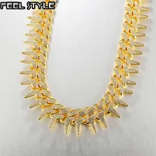 Hip Hop 25MM Bling lourd glacé épines cubaines lien chaîne pleine AAA cristal pavé hommes Bracelets collier pour hommes bijoux