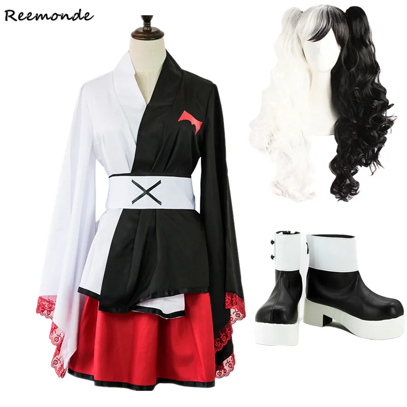 Anime Danganronpa Monokuma Cosplay Costume Top Skirt Japanese Kimono Uniform Women's Set Wigs Hair Shoes Cos Halloween Clothes |