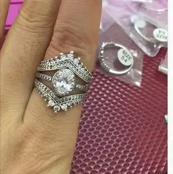 

YPD132 925 Silver Wedding Rings stes For Women Simulated Jewelry Engagement ring Oval ring set