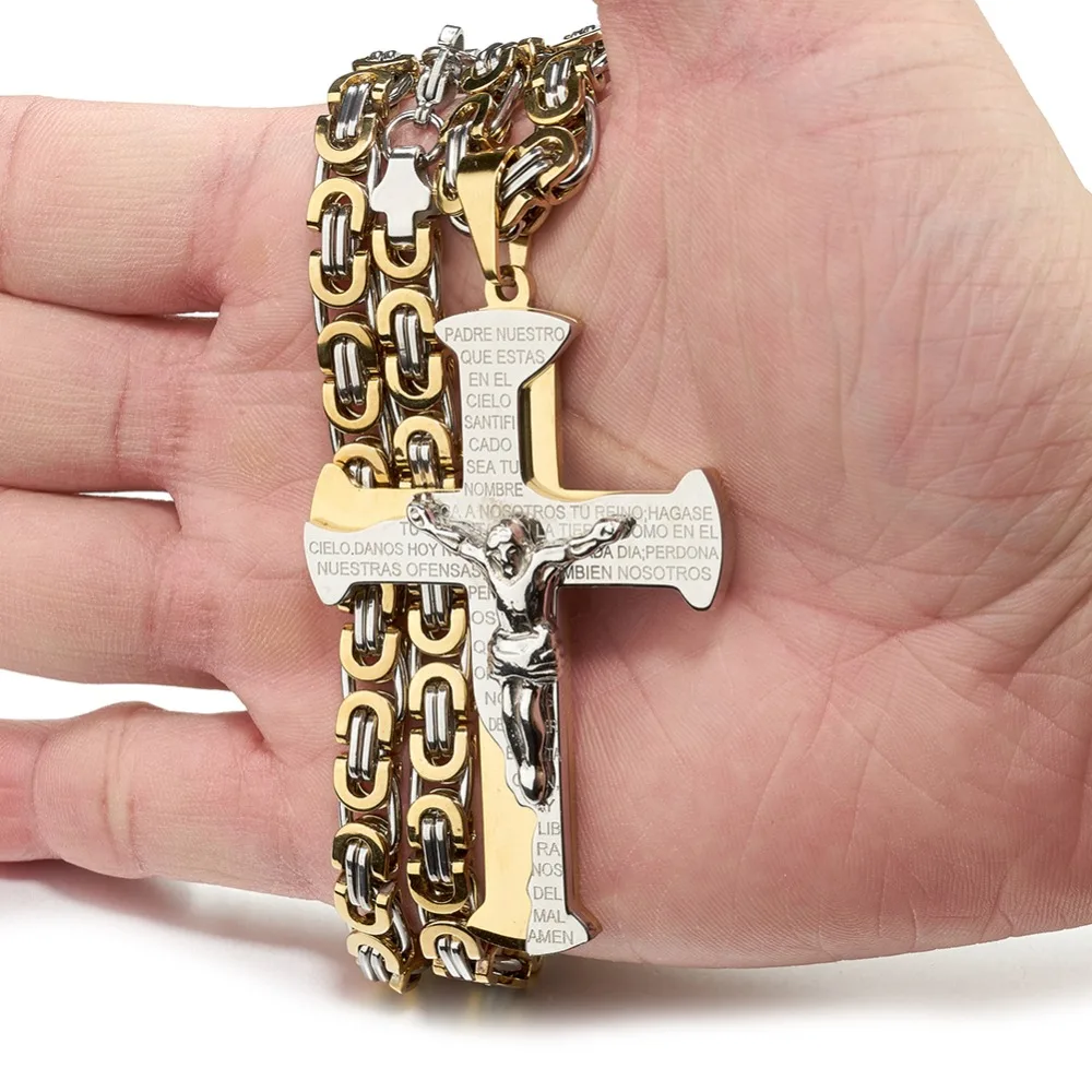 Ожерелье с крестом Иисуса распятия для мужчин женщин Золото Серебро Черный Нержавеющая сталь бызанин цепь распятие кулон Панк Рок