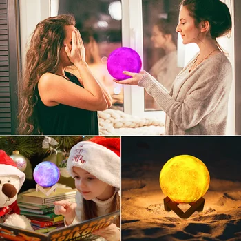 

Moon Lamp Galaxy Moon Night Light 3D Printing Dimmable Moonlight 16 Colors with Stand Remote Touch Control USB Rechargeable