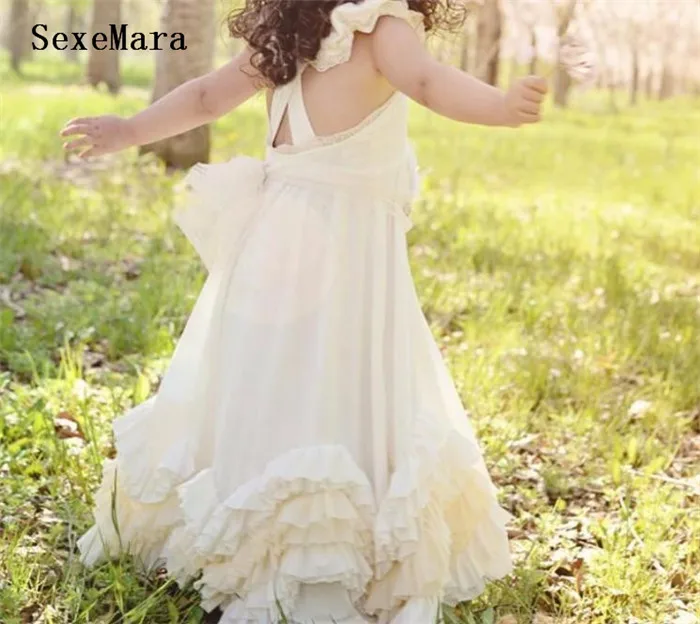 Белое шифоновое платье цвета слоновой кости с цветочным узором для девочек на свадьбу, платье без рукавов для первого причастия, нарядное платье для девочек, размер От 2 до 14 лет