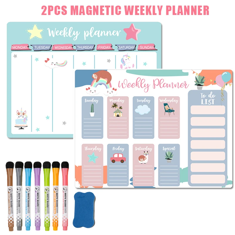 PET Light Blue Monthly Weekly Plan Set Magnetic Whiteboard Fridge Planner NEW 