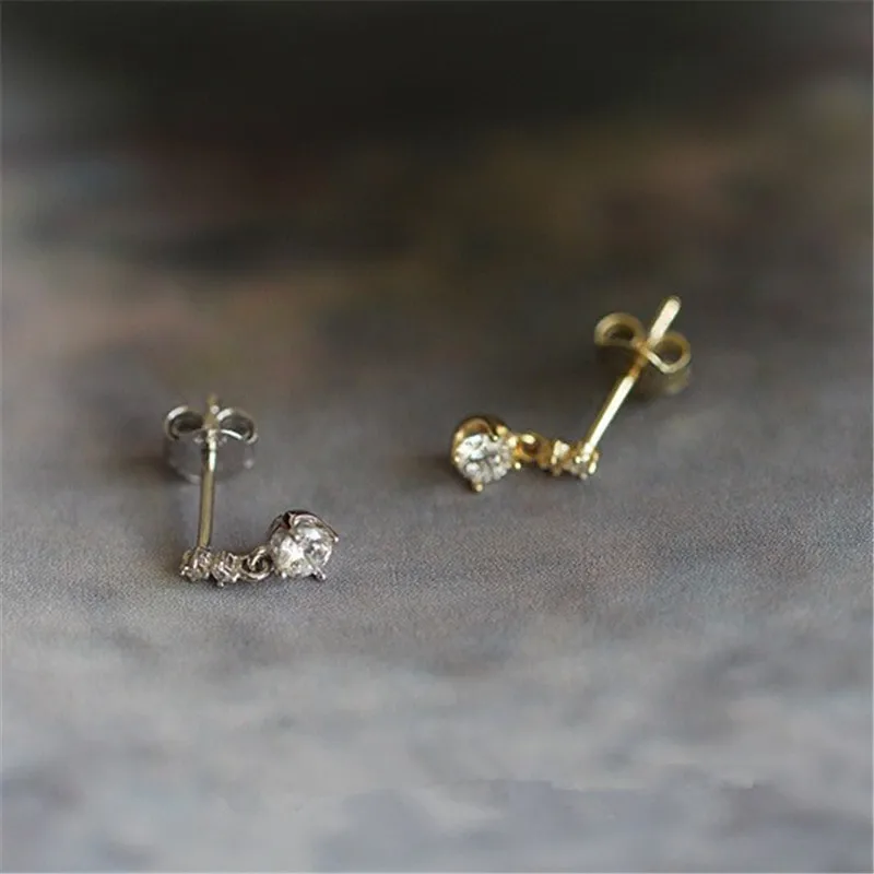 925 Sterling Silver Simple Diamond Earrings Women 14k Gold Plating Korean Temperament Wedding Jewelry Accessories