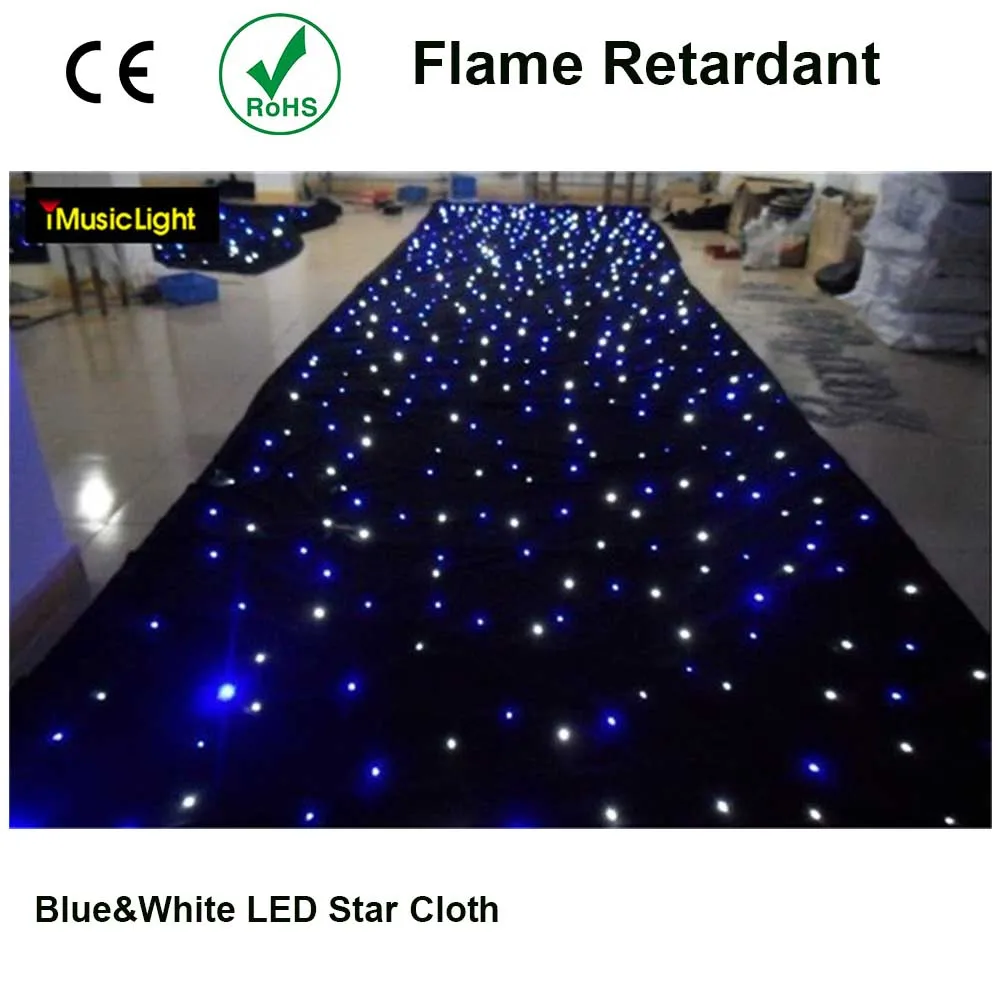

Tianxin LEDS 3Mx12Mtr Blue+White LED Stage Star Cloth Matrix Backdrop Stage DJ Pub DMX LED Curtain fireproof fabric.