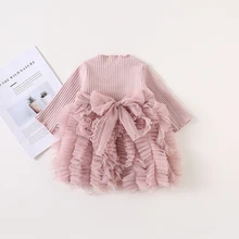 Детское кружевное платье для маленьких девочек; хлопковое детское платье-пачка с длинными рукавами; весенняя одежда для детей 0-4 лет