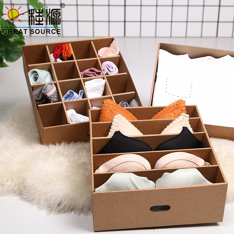 MQQ Foldaway Storage Box Corrugrated Organizer 5 Grids Drawer Single Drawer Kraft Board Storage Box Wit Punch Handle (2PCS)