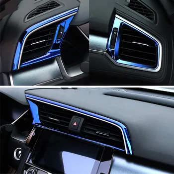 

Auto Car Styling For Honda Civic 10th 2016 2017 Stainless Steel Center Console Outlet Frame Covers Stickers Accessories